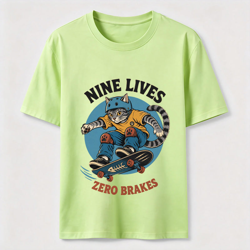Nine Lives Zero Brakes Skateboarding Cat Classic T-Shirt