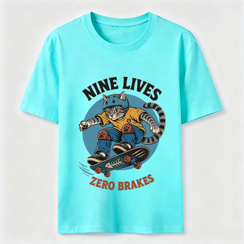 Nine Lives Zero Brakes Skateboarding Cat Classic T-Shirt
