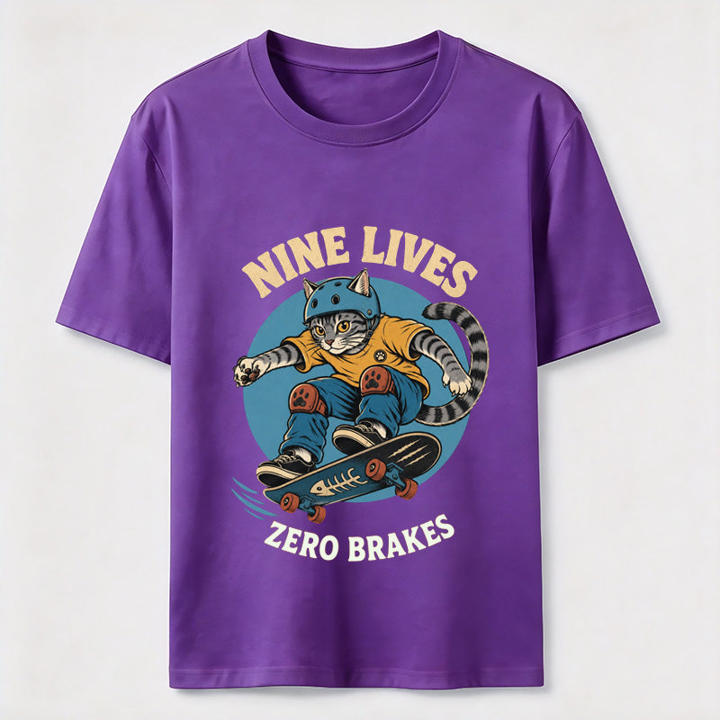 Nine Lives Zero Brakes Skateboarding Cat Classic T-Shirt