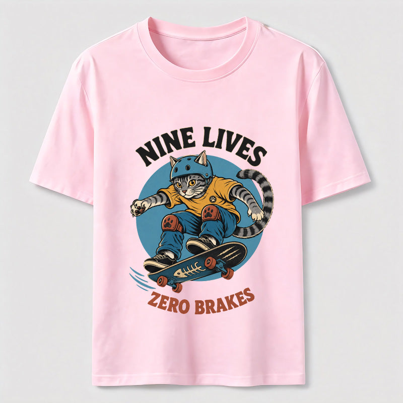 Nine Lives Zero Brakes Skateboarding Cat Classic T-Shirt