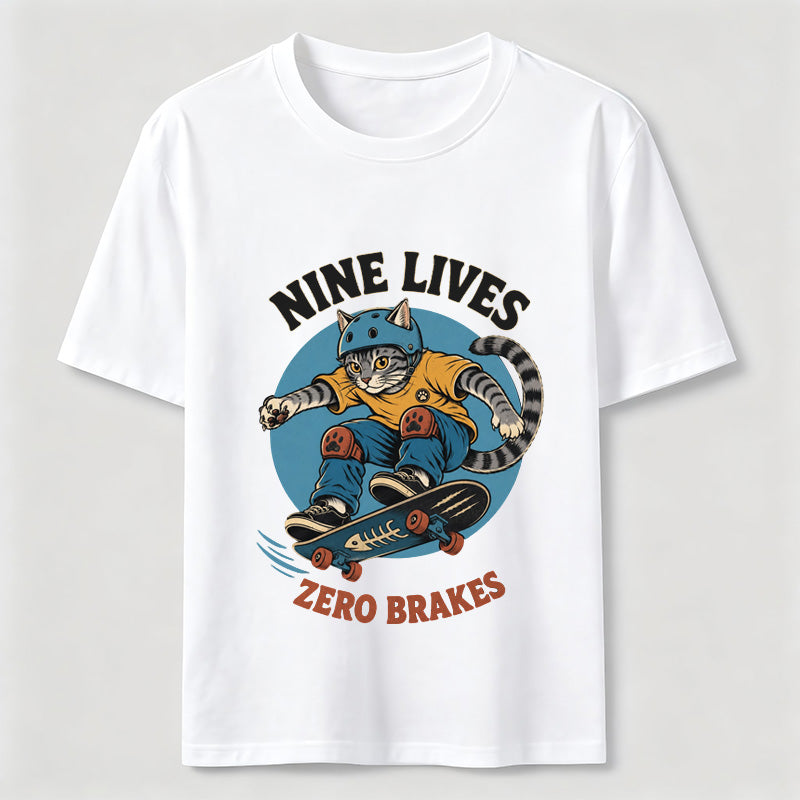 Nine Lives Zero Brakes Skateboarding Cat Classic T-Shirt