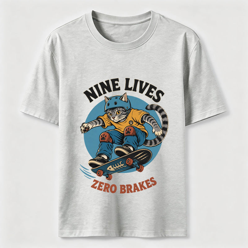 Nine Lives Zero Brakes Skateboarding Cat Classic T-Shirt