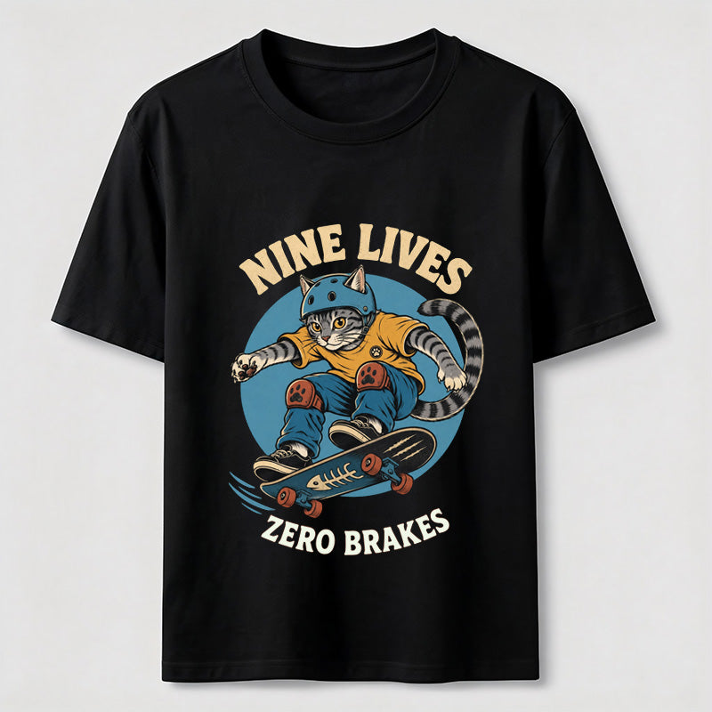 Nine Lives Zero Brakes Skateboarding Cat Classic T-Shirt