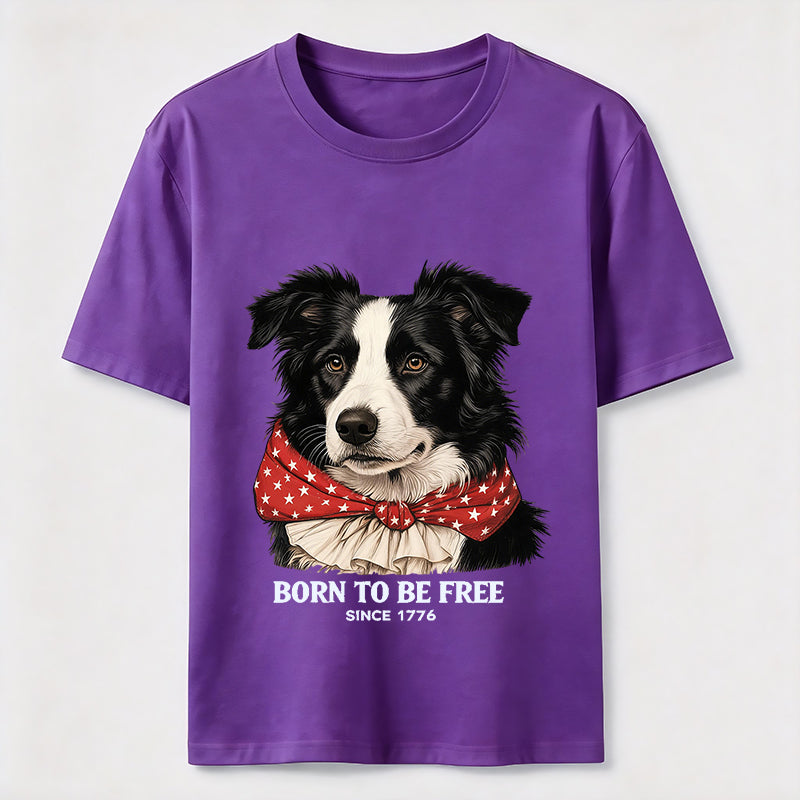 Born to Be Free Patriotic Border Collie T-Shirt
