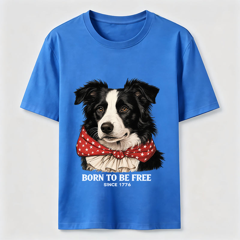 Born to Be Free Patriotic Border Collie T-Shirt