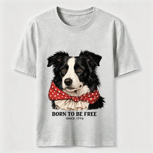 Born to Be Free Patriotic Border Collie T-Shirt