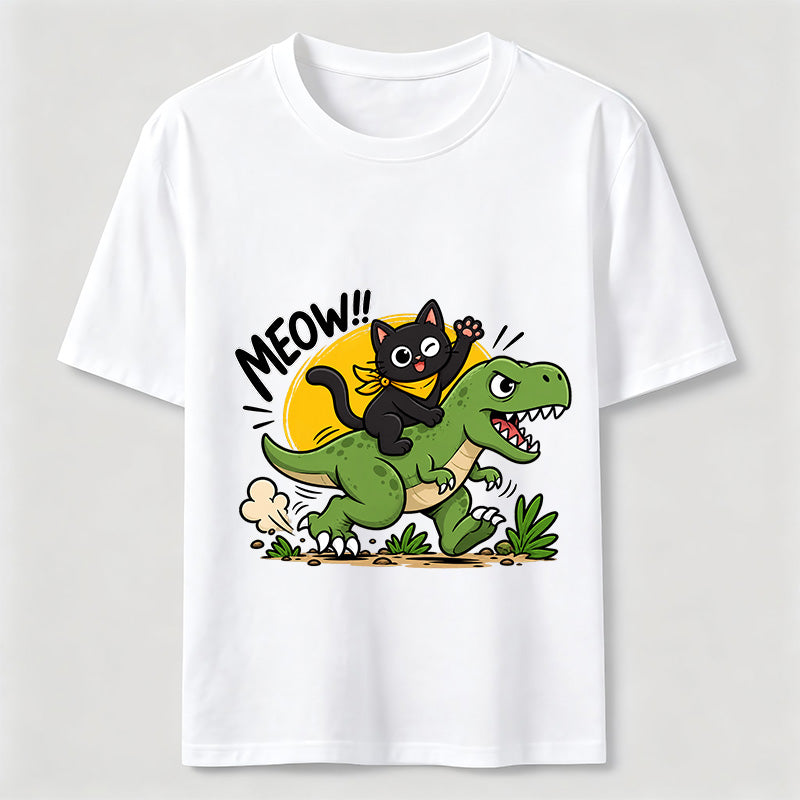 Meow Dinosaur Rider Cat Classic T-Shirt