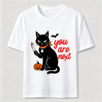 A black cat holding a knife on Halloween Classic T-Shirt