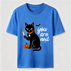 A black cat holding a knife on Halloween Classic T-Shirt