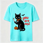 A black cat holding a knife on Halloween Classic T-Shirt