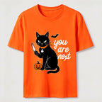 A black cat holding a knife on Halloween Classic T-Shirt