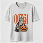 A Halloween cat stepping on a pumpkin Classic T-Shirt