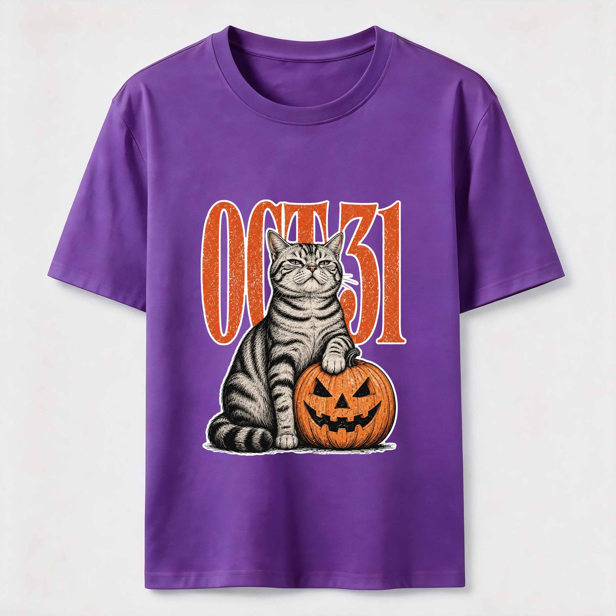 A Halloween cat stepping on a pumpkin Classic T-Shirt