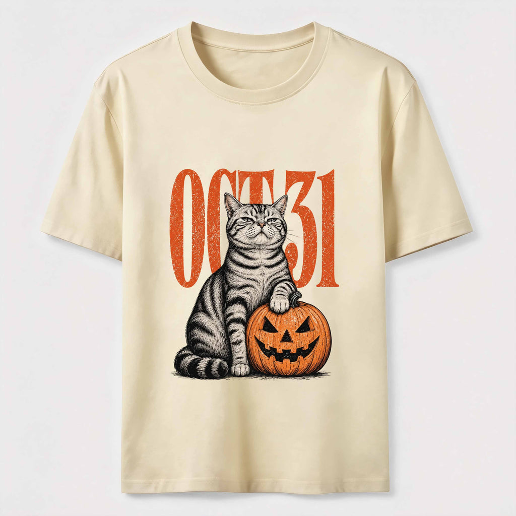 A Halloween cat stepping on a pumpkin Classic T-Shirt