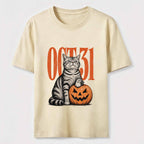 A Halloween cat stepping on a pumpkin Classic T-Shirt