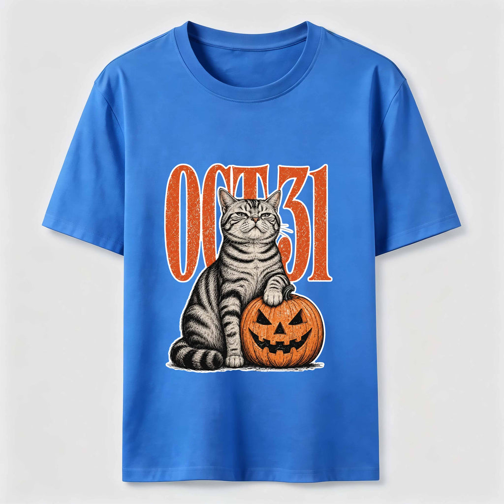 A Halloween cat stepping on a pumpkin Classic T-Shirt