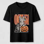 A Halloween cat stepping on a pumpkin Classic T-Shirt