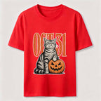 A Halloween cat stepping on a pumpkin Classic T-Shirt