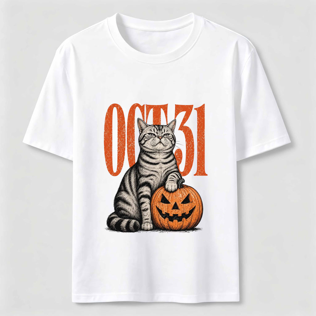 A Halloween cat stepping on a pumpkin Classic T-Shirt