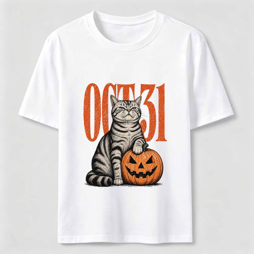 A Halloween cat stepping on a pumpkin Classic T-Shirt