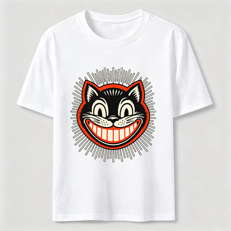 Retro Grinning Cat Washed T-Shirt